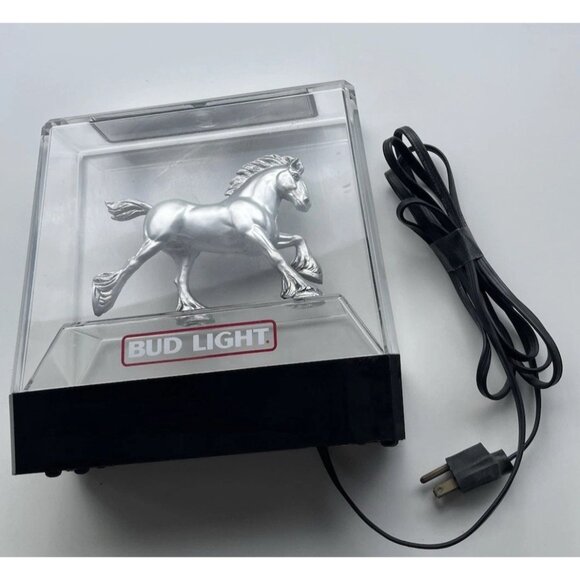 Vintage Budweiser Bud Light Silver Clydesdale Horse Lighted Beer Sign 1980s - Picture 10 of 12
